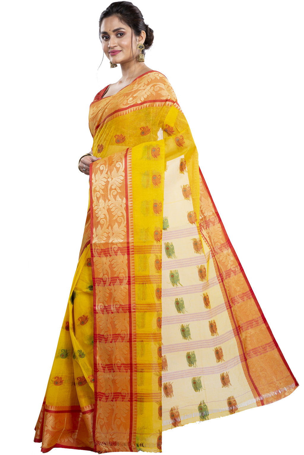 Yellow Pure Cotton HasFul Tant Saree (790)